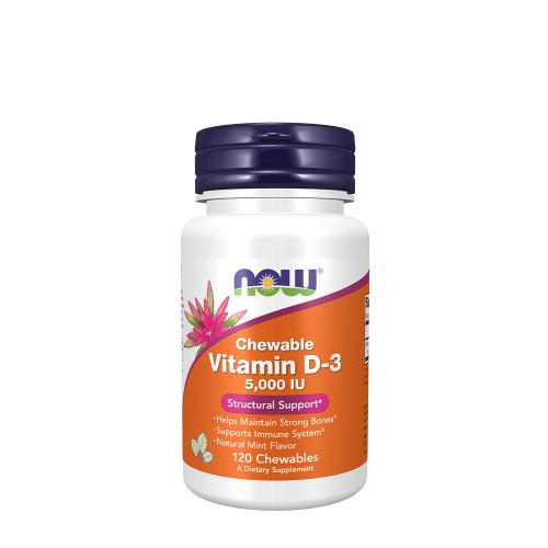 Now Foods Vitamin D 5000 IU (120 Žuvacia tableta, Přírodní mátová příchuť)