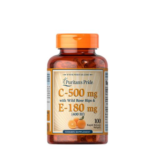 Puritan's Pride Vitamin C 500 mg a vitamin E 400 IU se šipkami (100 Měkká kapsla)