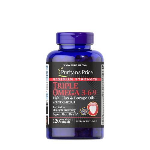 Puritan's Pride Omega 3-6-9 rybí olej, lněný olej a olej z brutnáku lékařského (120 Měkká kapsla)