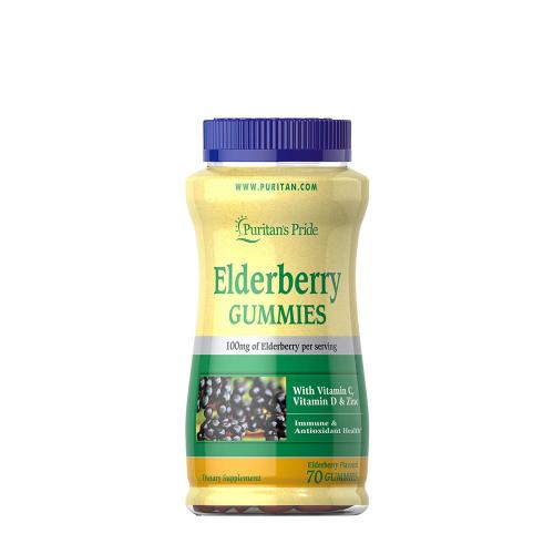 Puritan's Pride Žvýkačky z černého bezu s vitamínem C, D a zinkem - Elderberry Gummies with Vitamin C, D & Zinc (70 Gumový cukr, baza)