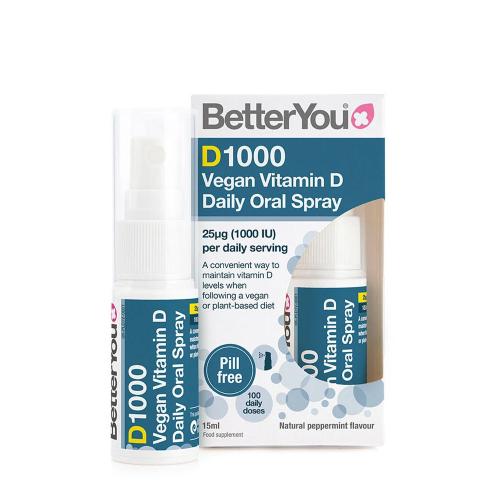 BetterYou Vegánsky vitamín D 1000 IU ústny sprej - (15 ml, Přírodní máta peprná)