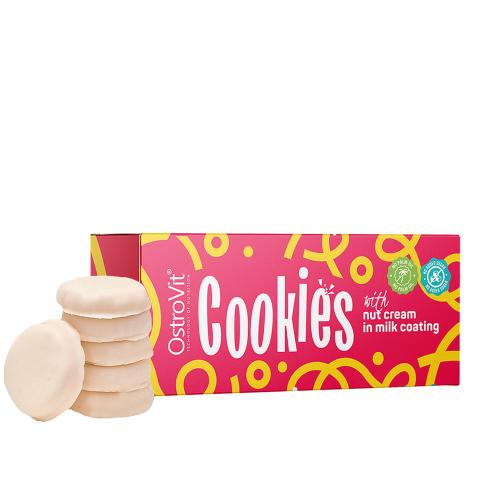 OstroVit Soubory cookie arašídový krém a mléčná poleva - Cookies peanut cream & milk glaze (128 g)