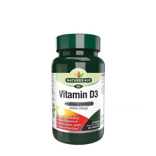 Natures Aid Vitamin D3 5000IU vysoká síla - Vitamin D3 5000IU High Strength (60 Tableta)