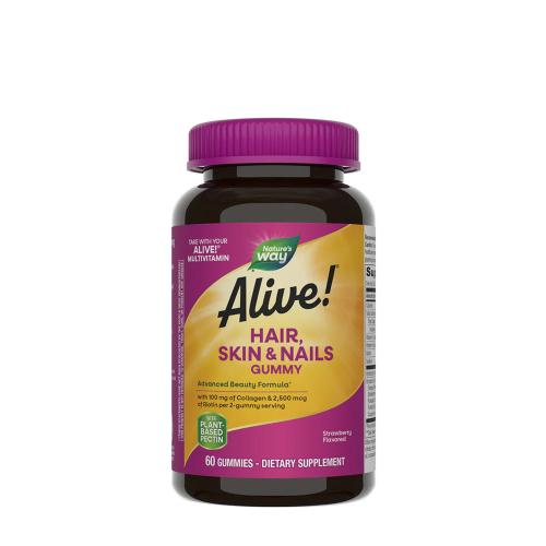 Natures Way Alive!® Hair, Skin & Nails Gummies (60 Gumový cukr, Jahoda)